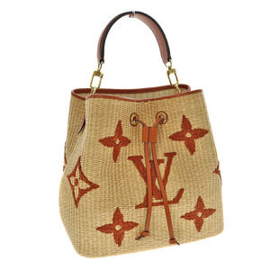 LOUIS VUITTON Neo Noe Drawstring Bag Raffia Leather Viscose Beige Brown